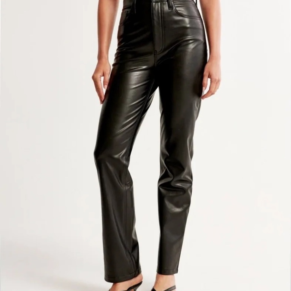 Abercrombie & Fitch Black Faux Leather 90’s Straight Ultra High Rise Pant